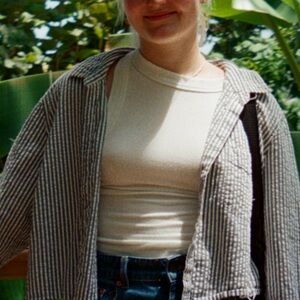 Cropped Striped Button-Up Shirt